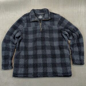 Alpine Sherpa Fleece Pullover Mens XL Grey Black Buffalo Plaid 1/4 Zip Jacket